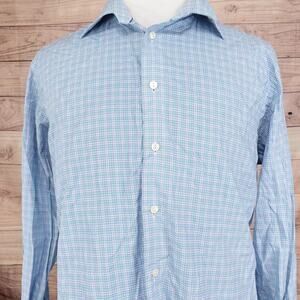 Eton Shirt Mens 2XL Blue Green Plaid Contemporary Long Sleeve Button Down XXL